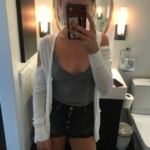 white “cold shoulder” cardigan 🌸